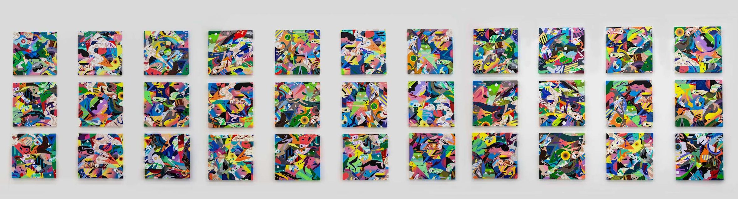 MATSUYAMA Tomokazu, Cluster 2020, 2020Private Collection, Acrylic and mixed media  on canvas, 60×60㎝ (set of 33)　